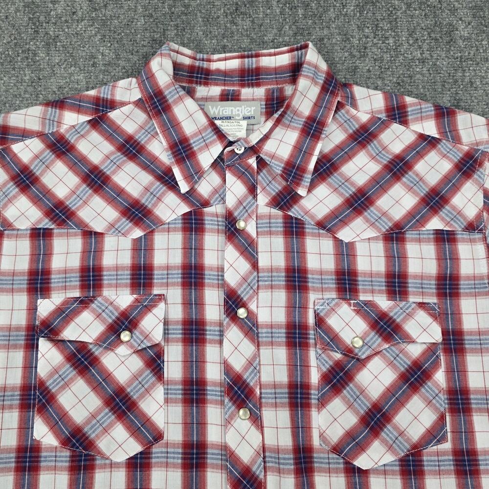 Wrangler Shirt Mens XLT Red White Blue Plaid Wrancher Pearl Snap Western Rodeo - Picture 9 of 15